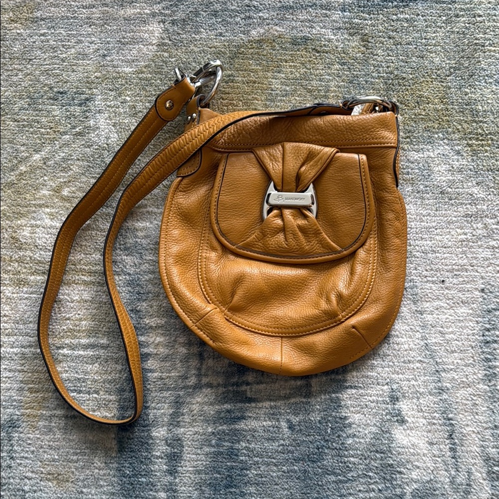 B. Makowsky Brown Leather Crossbody Bag with Soft Pebbled Finish